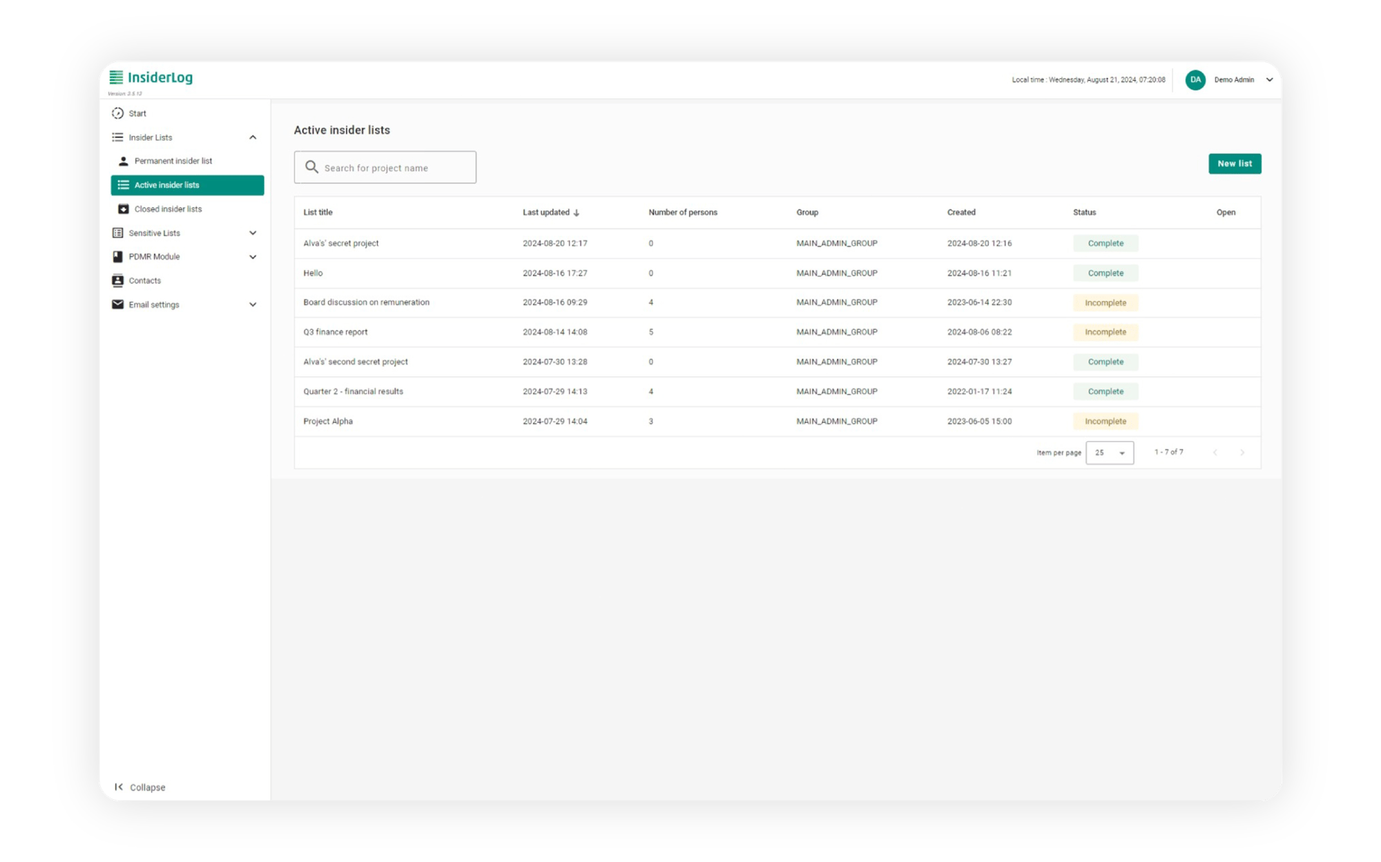 Automate administration of insider lists